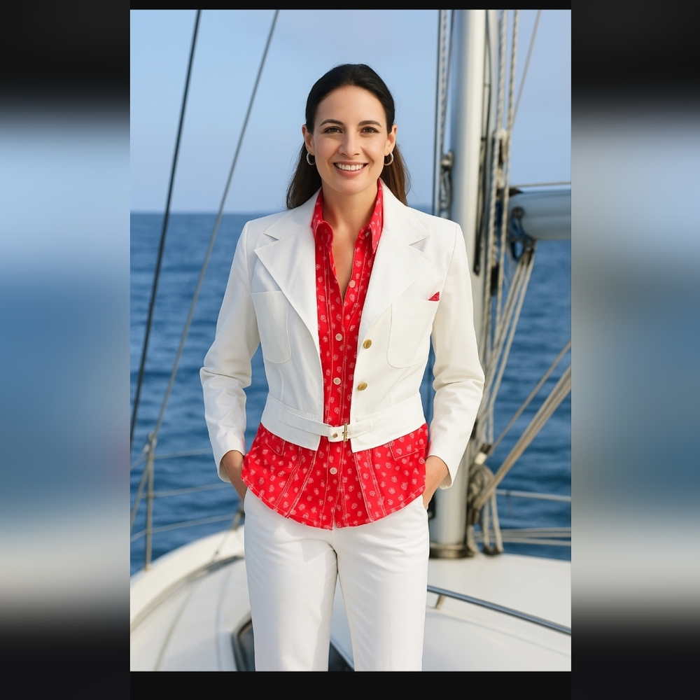 Vintage 90s Career Wear White Blazer Matching Red Button-Down Top Size 4